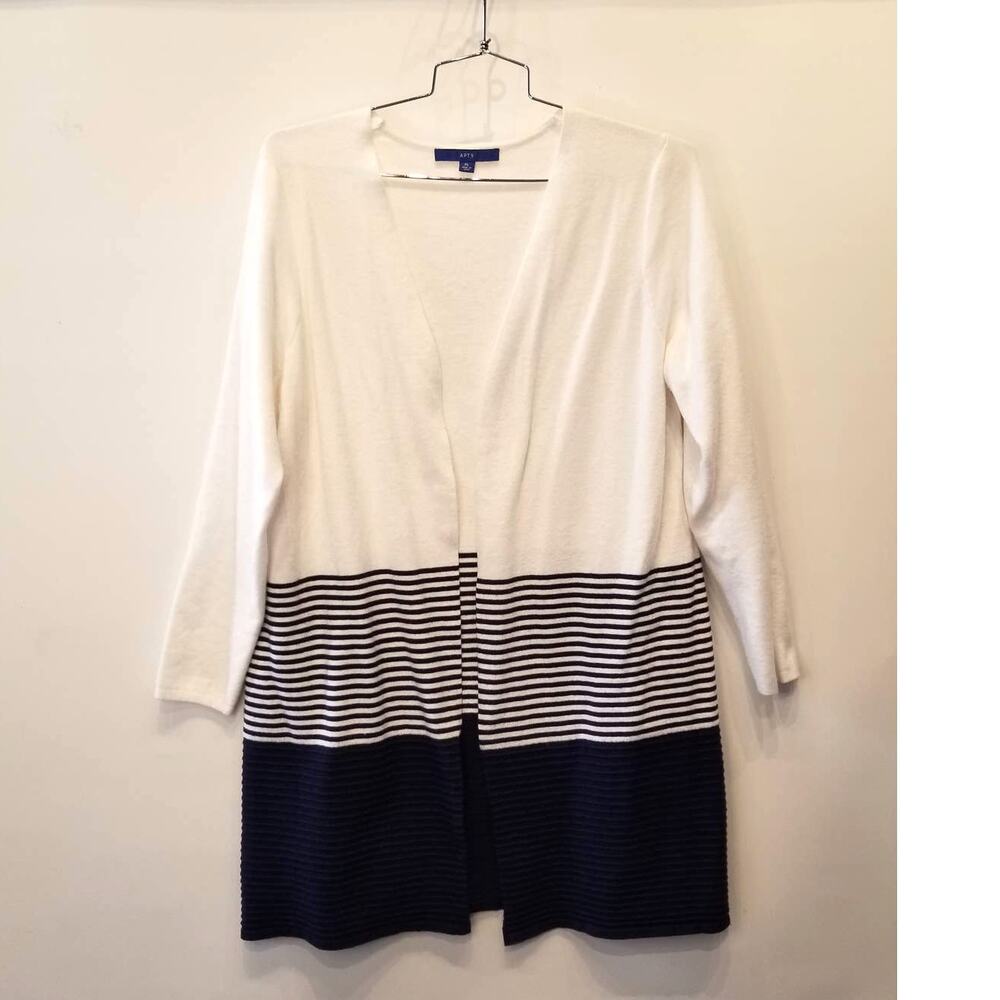 Apt.9 Long Cardigan Sweater White‎ Navy Colorblock Long Cardigan Women's Size XL